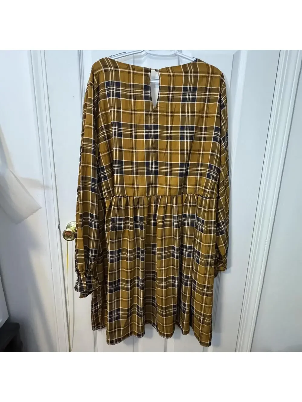 Hayden Mustard Plaid Dress with Floral Embroidery 2XL - Picture 5 of 6